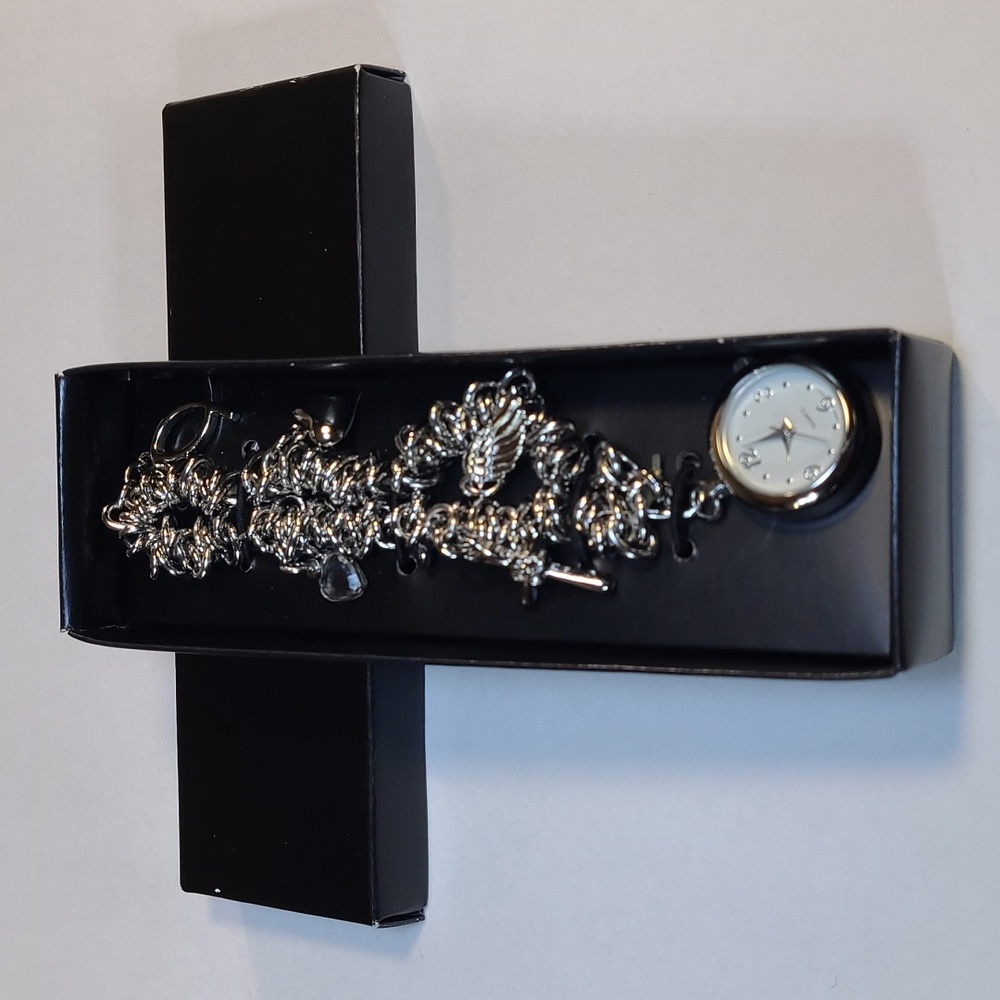 New In Box Avon Silver Charm Cross Watch Bracelet